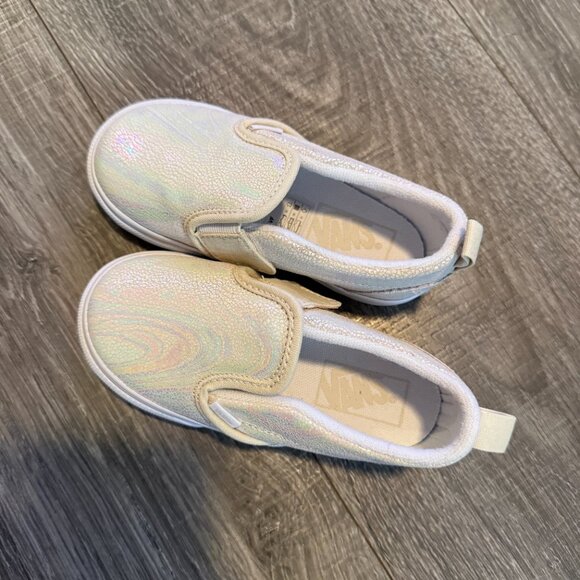 NWOB Vans Slip-On Metallic Oil Slick White Turtledove Toddler Girl Size 8 T - Picture 4 of 6
